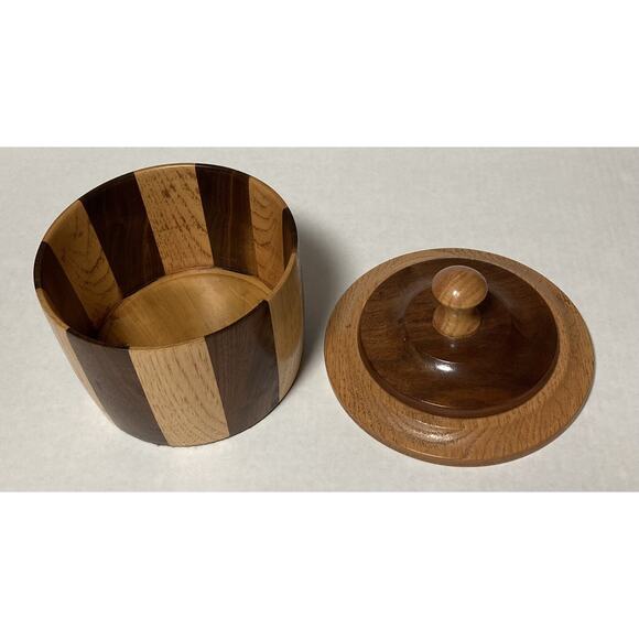 Vintage Hand Turned Wooden Oak Tea Tobacco Storage Decorative Container w Lid - Picture 3 of 9